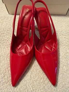 Anne Klein Bright Red Patent Slingback Pointed Pumps